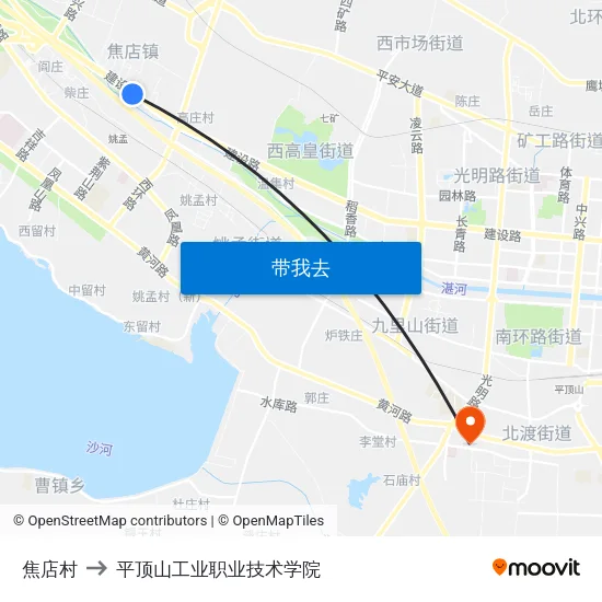 焦店村 to 平顶山工业职业技术学院 map