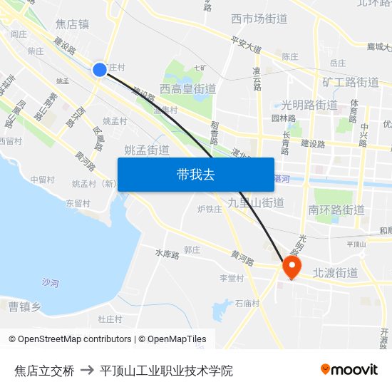 焦店立交桥 to 平顶山工业职业技术学院 map