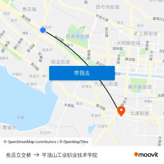 焦店立交桥 to 平顶山工业职业技术学院 map