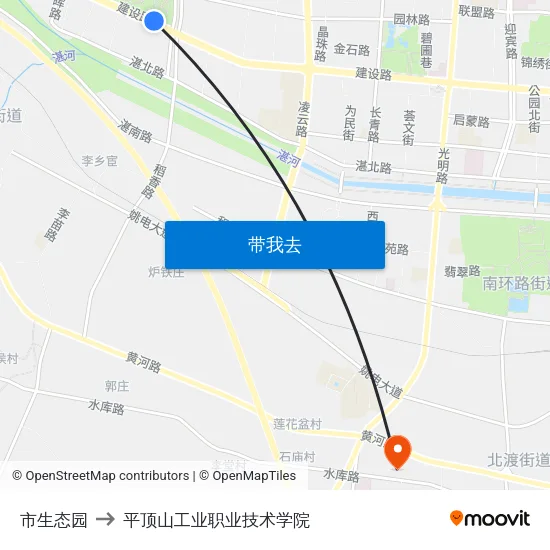 市生态园 to 平顶山工业职业技术学院 map