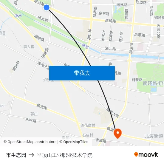 市生态园 to 平顶山工业职业技术学院 map