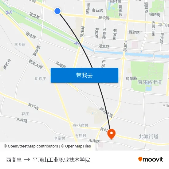西高皇 to 平顶山工业职业技术学院 map