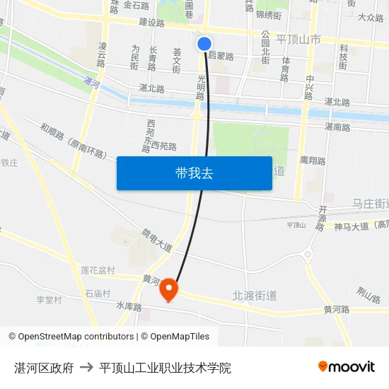 湛河区政府 to 平顶山工业职业技术学院 map