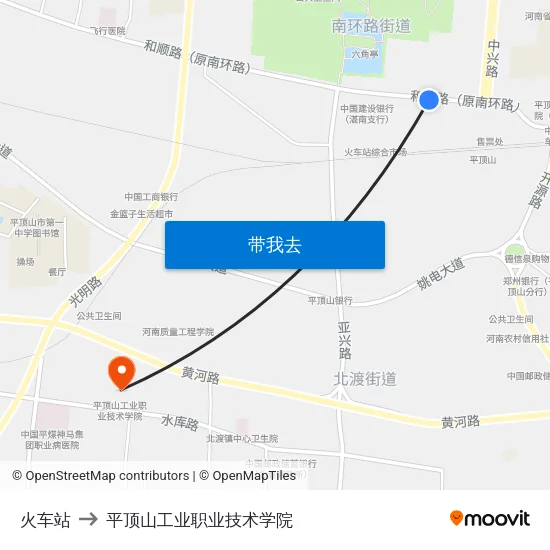 火车站 to 平顶山工业职业技术学院 map