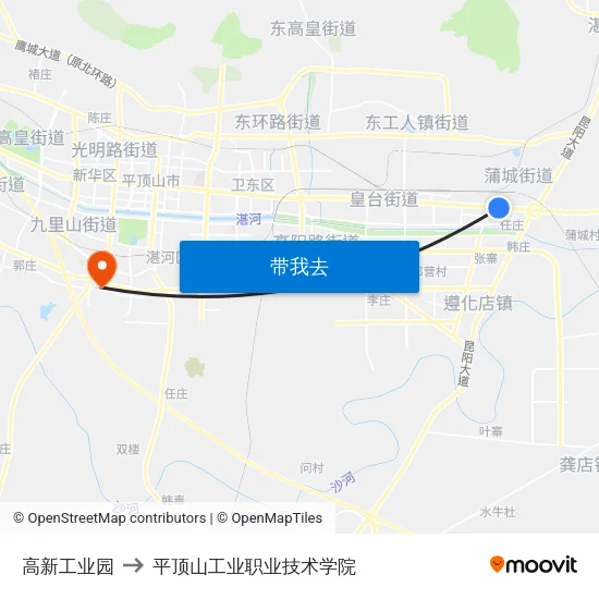 高新工业园 to 平顶山工业职业技术学院 map