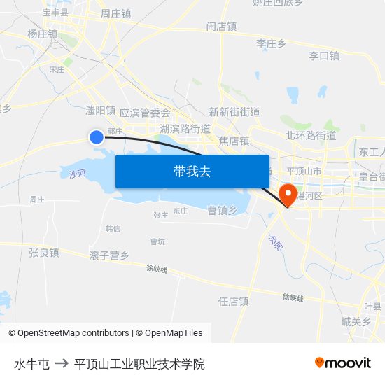 水牛屯 to 平顶山工业职业技术学院 map