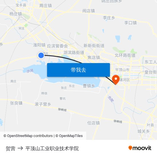 贺营 to 平顶山工业职业技术学院 map