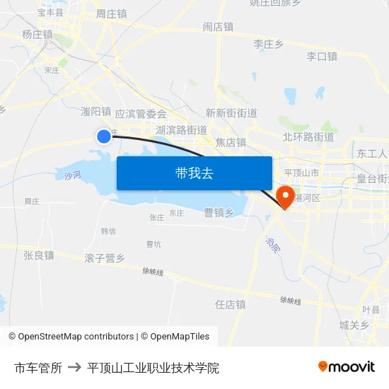 市车管所 to 平顶山工业职业技术学院 map