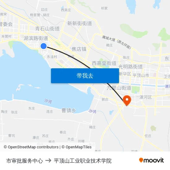 市审批服务中心 to 平顶山工业职业技术学院 map