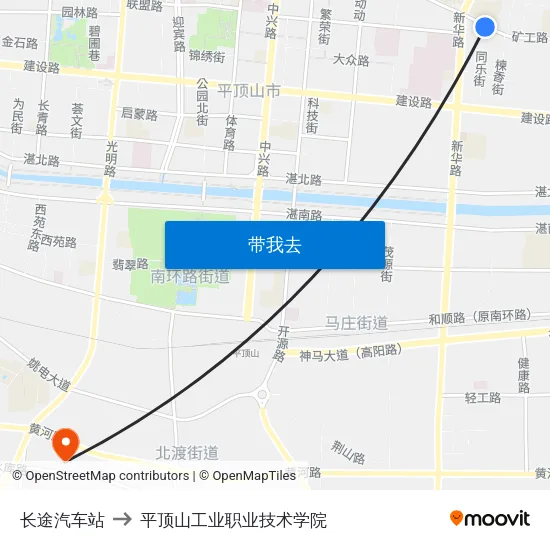 长途汽车站 to 平顶山工业职业技术学院 map