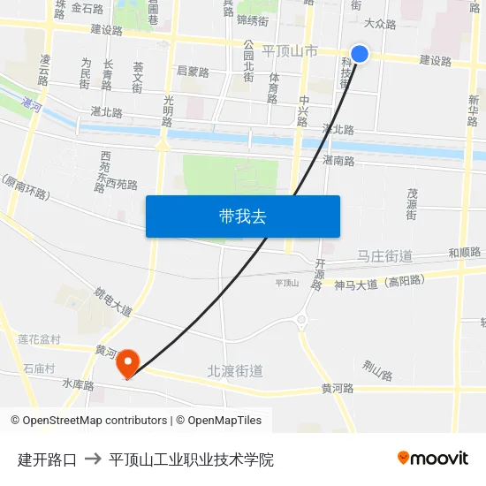 建开路口 to 平顶山工业职业技术学院 map