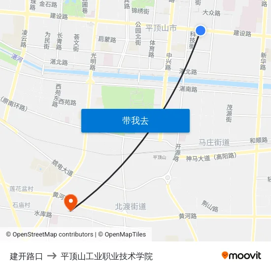 建开路口 to 平顶山工业职业技术学院 map