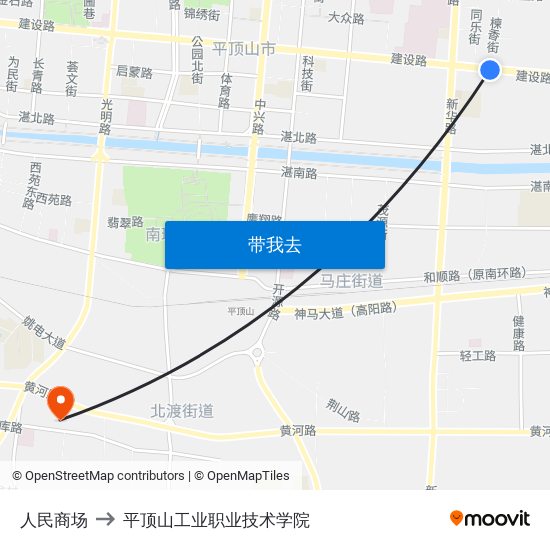 人民商场 to 平顶山工业职业技术学院 map