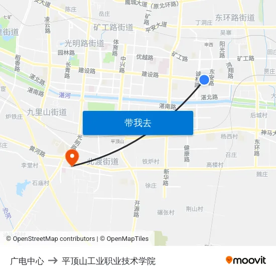 广电中心 to 平顶山工业职业技术学院 map