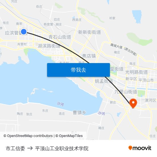 市工信委 to 平顶山工业职业技术学院 map