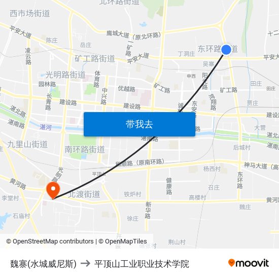 魏寨(水城威尼斯) to 平顶山工业职业技术学院 map