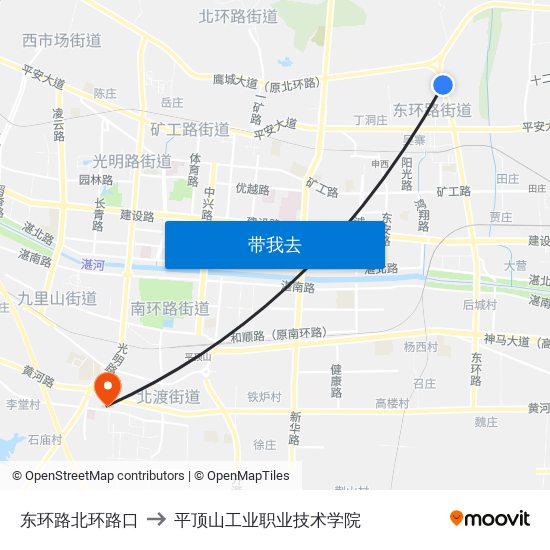 东环路北环路口 to 平顶山工业职业技术学院 map