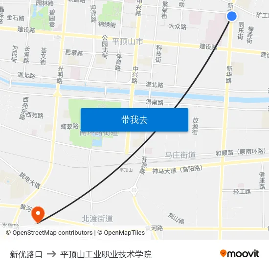 新优路口 to 平顶山工业职业技术学院 map