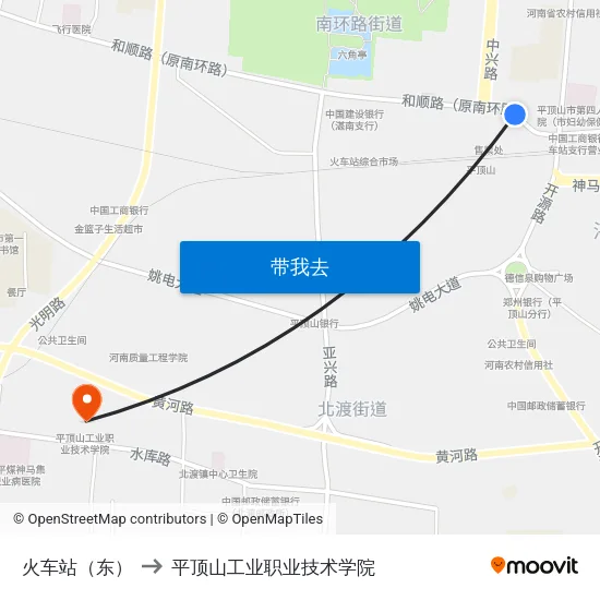 火车站（东） to 平顶山工业职业技术学院 map