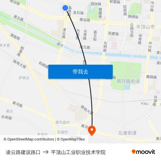 凌云路建设路口 to 平顶山工业职业技术学院 map