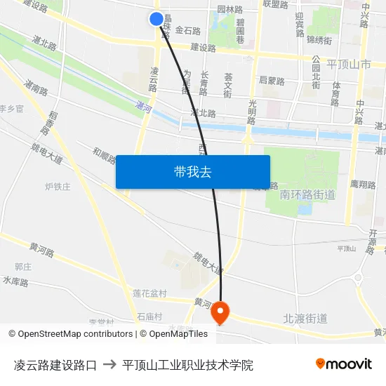 凌云路建设路口 to 平顶山工业职业技术学院 map