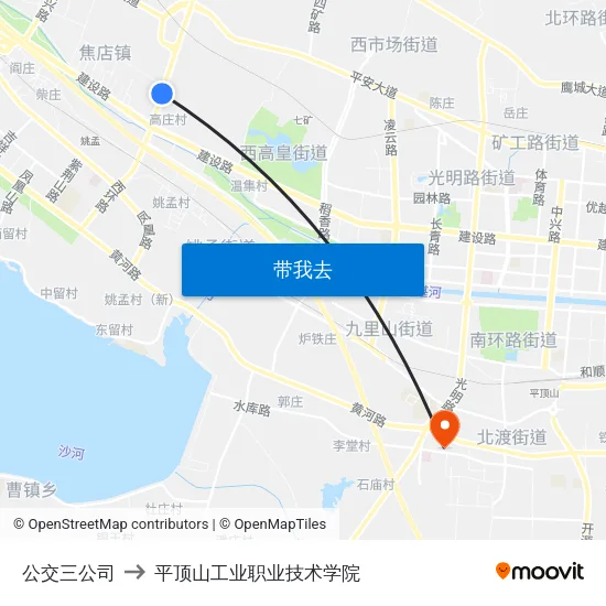 公交三公司 to 平顶山工业职业技术学院 map