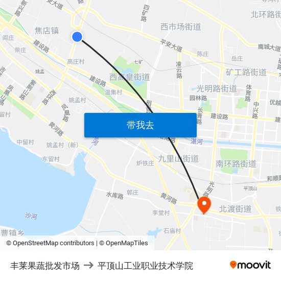 丰莱果蔬批发市场 to 平顶山工业职业技术学院 map