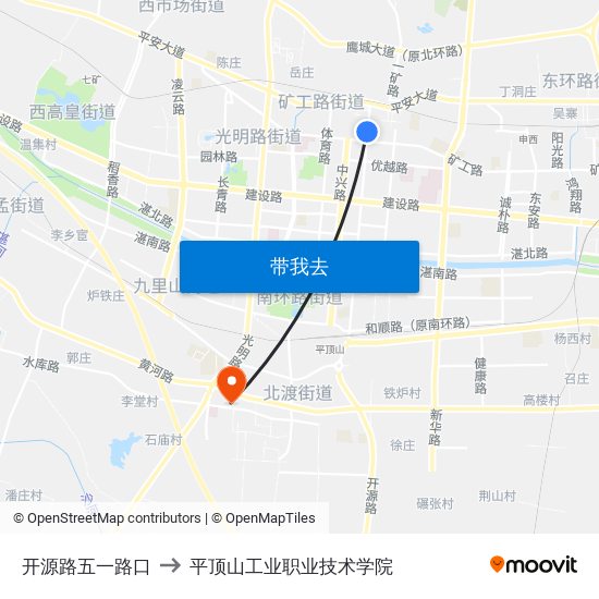 开源路五一路口 to 平顶山工业职业技术学院 map