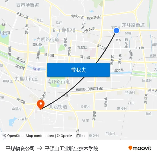 平煤物资公司 to 平顶山工业职业技术学院 map