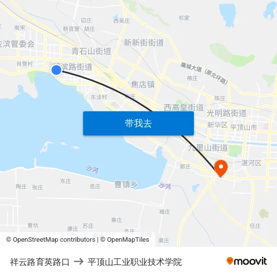 祥云路育英路口 to 平顶山工业职业技术学院 map