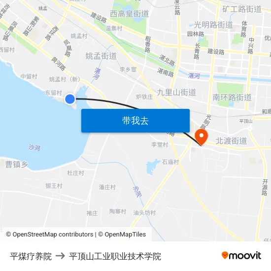 平煤疗养院 to 平顶山工业职业技术学院 map