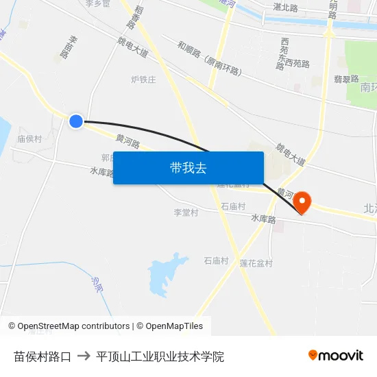 苗侯村路口 to 平顶山工业职业技术学院 map
