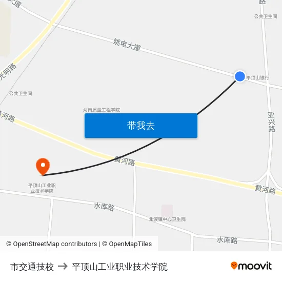 市交通技校 to 平顶山工业职业技术学院 map