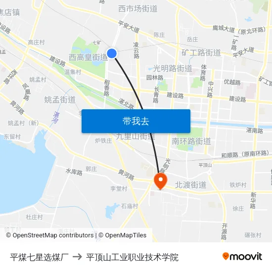 平煤七星选煤厂 to 平顶山工业职业技术学院 map