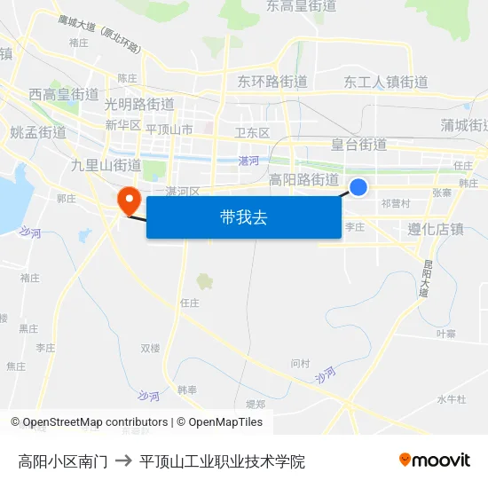 高阳小区南门 to 平顶山工业职业技术学院 map