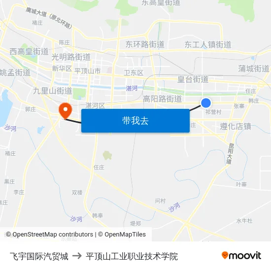 飞宇国际汽贸城 to 平顶山工业职业技术学院 map