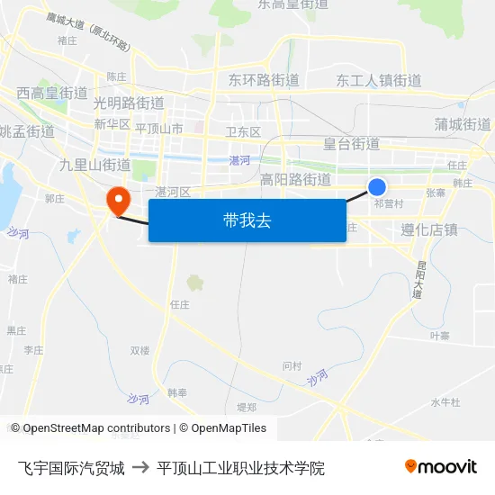 飞宇国际汽贸城 to 平顶山工业职业技术学院 map