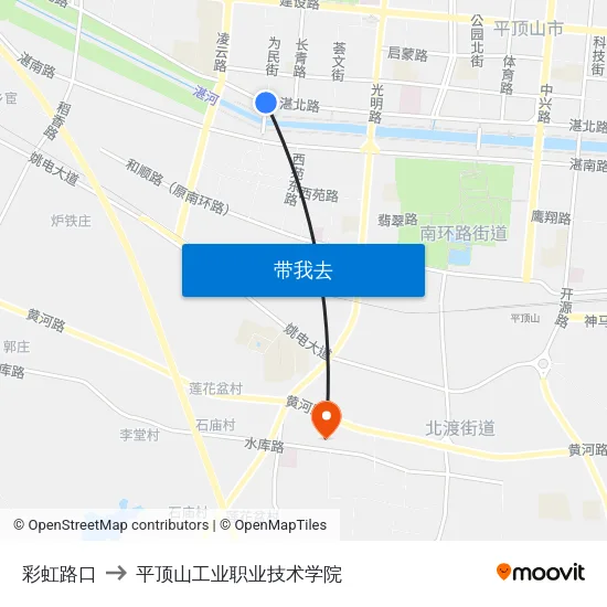 彩虹路口 to 平顶山工业职业技术学院 map
