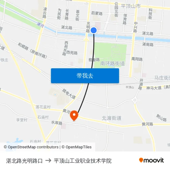 湛北路光明路口 to 平顶山工业职业技术学院 map