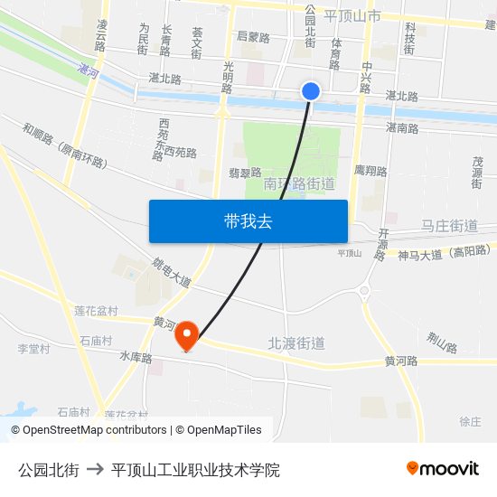 公园北街 to 平顶山工业职业技术学院 map