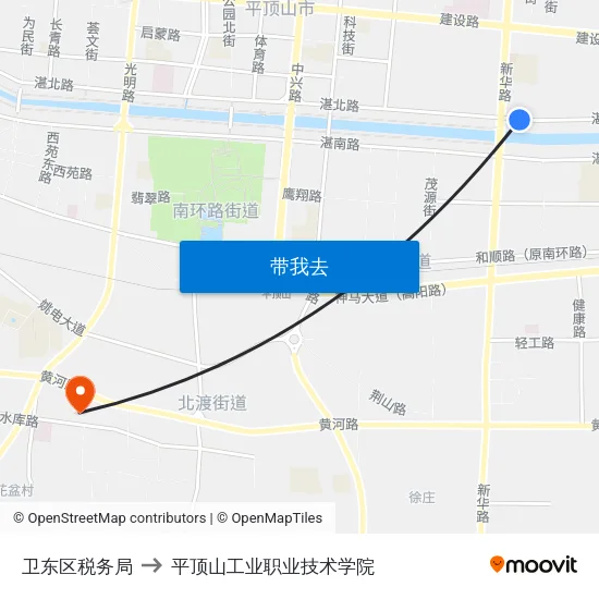 卫东区税务局 to 平顶山工业职业技术学院 map
