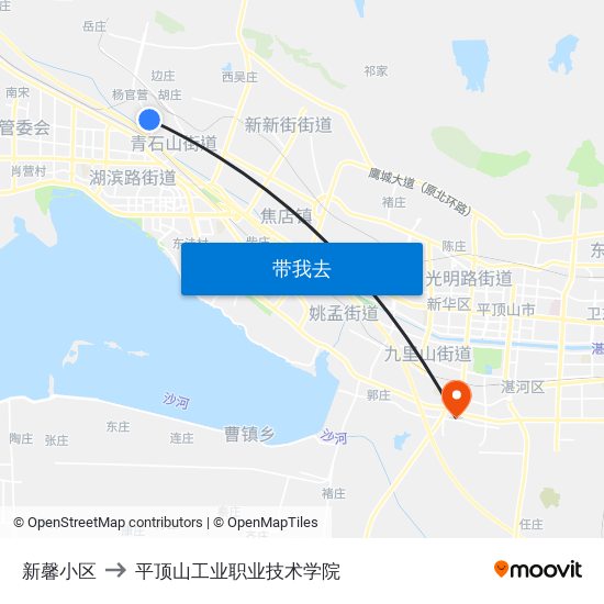 新馨小区 to 平顶山工业职业技术学院 map