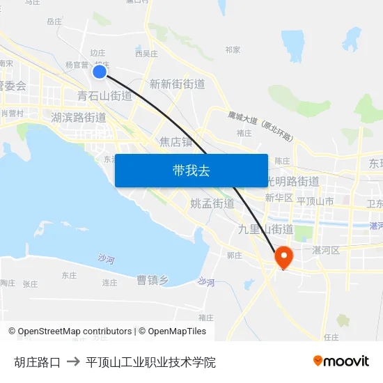 胡庄路口 to 平顶山工业职业技术学院 map