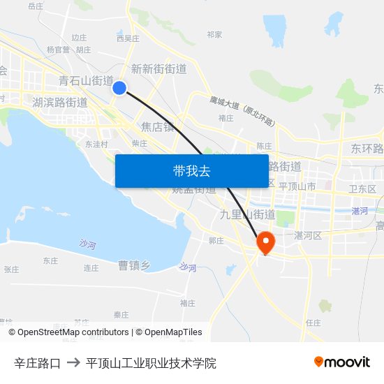 辛庄路口 to 平顶山工业职业技术学院 map