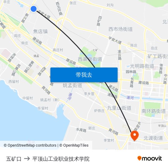 五矿口 to 平顶山工业职业技术学院 map