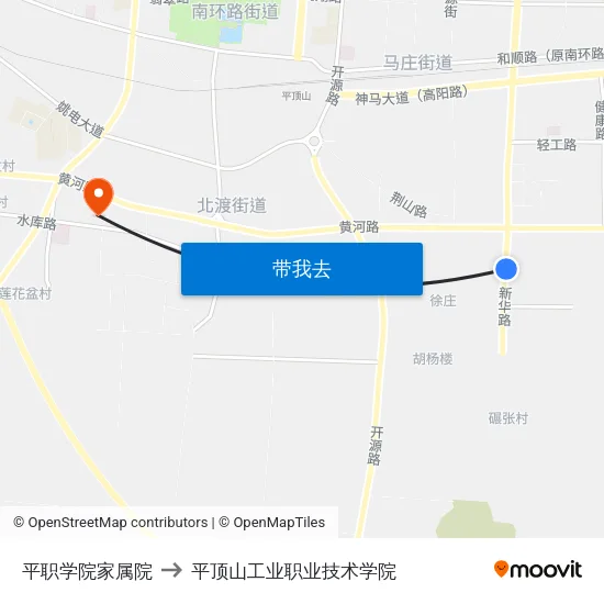 平职学院家属院 to 平顶山工业职业技术学院 map