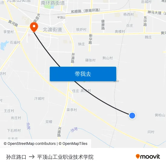 孙庄路口 to 平顶山工业职业技术学院 map