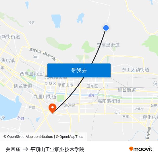 关帝庙 to 平顶山工业职业技术学院 map