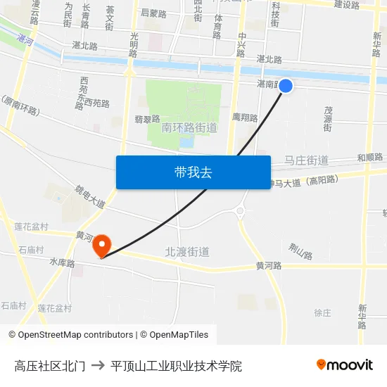高压社区北门 to 平顶山工业职业技术学院 map