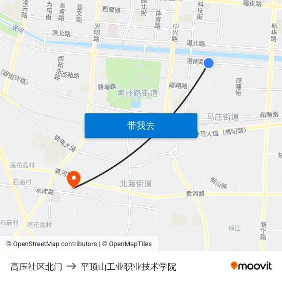 高压社区北门 to 平顶山工业职业技术学院 map